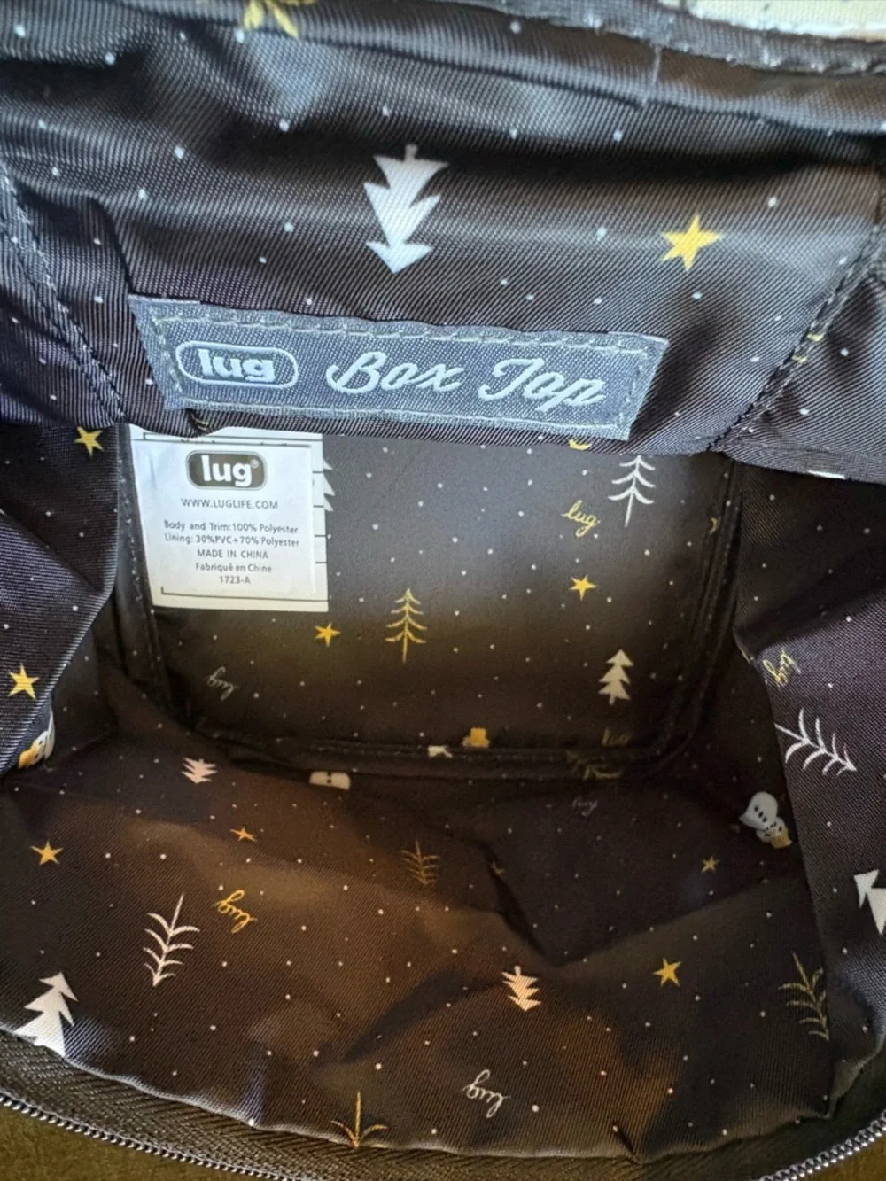 Lug Box Top Cosmetic Case Bag – Snowman Trees (Black Gold White Holiday Winter) - Picture 12 of 16